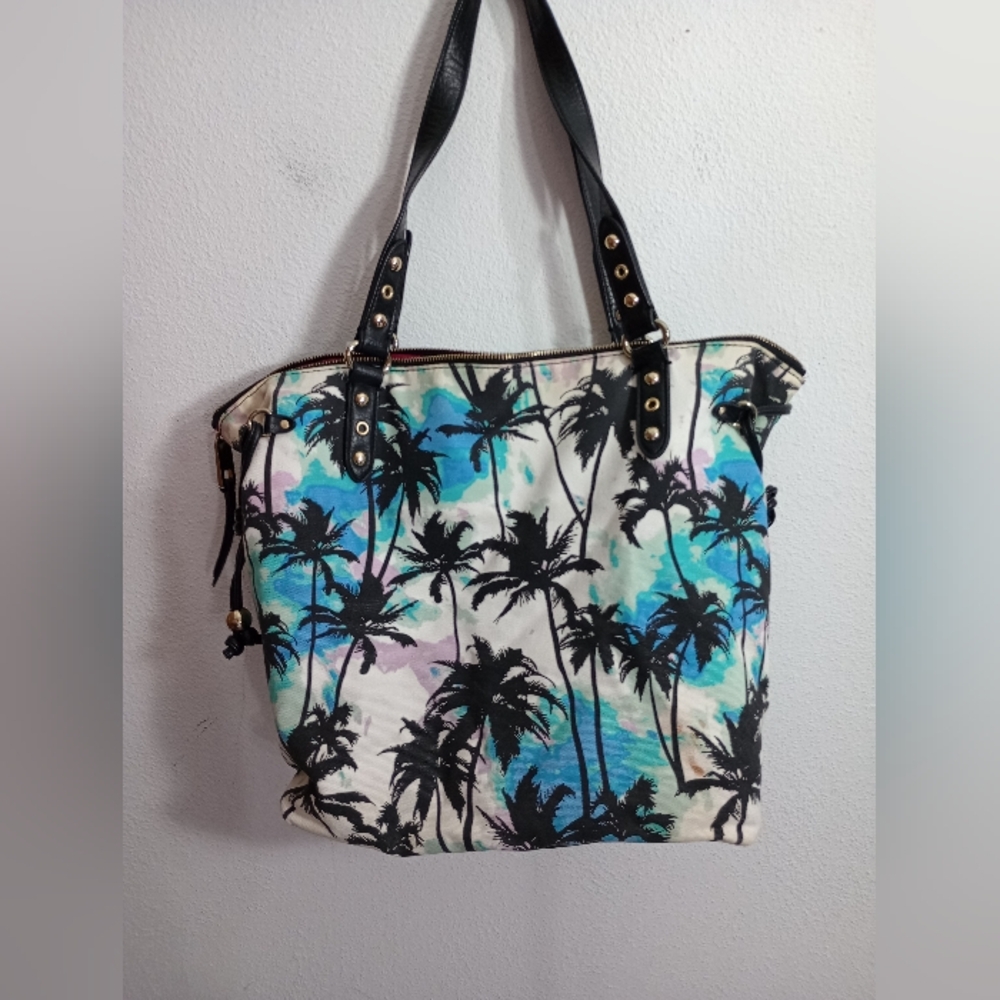 Juicy Couture Black and Blue Palm Print Tote - Picture 4 of 6